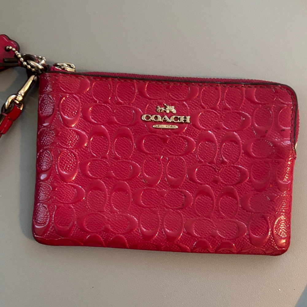 Coach Signature Red Leather Wristlet